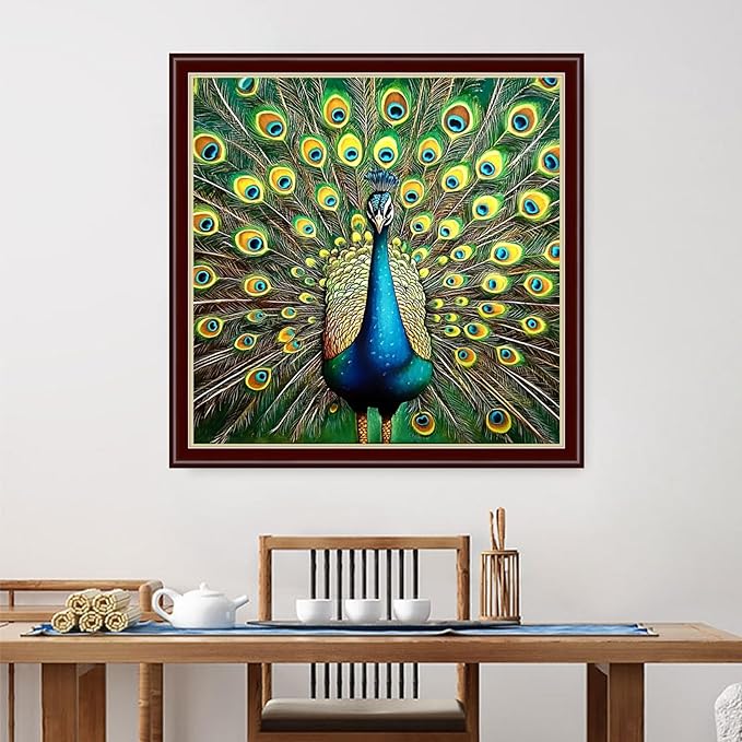Dimensean Stamped Cross Stitch Kits Full Range of Embroidery Patterns Starter Kits for Beginners Adult DIY Cross Stitches Needlepoint Kits 11CT-Blue Peacock 18x18 inch