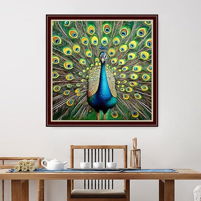 Dimensean Stamped Cross Stitch Kits Full Range of Embroidery Patterns Starter Kits for Beginners Adult DIY Cross Stitches Needlepoint Kits 11CT-Blue Peacock 18x18 inch