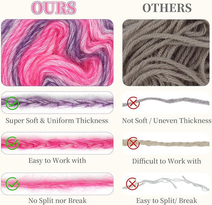 Aeelike Cake Yarn for Crocheting, 6 Skeins Gradient Yarn 100g (3.52 oz) 245m (267 Yards) # 3 Light Weight, Soft Ombré Yarns Fairyland Yarns Rainbow for Making Colorful Crafts, Lotus Purple Gradient