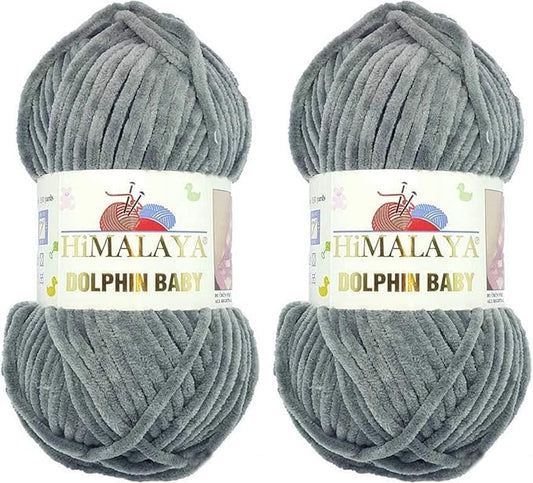 2 Skein/Pack Himalaya Dolphin Baby Chenille Yarn, Each Ball 100 gr (3.5 oz), 120 m (132 Yards), 100% Polyester, Super Bulky Baby Blanket Velvet Amigurumi Yarn, 80320 - Hard Coal Gray
