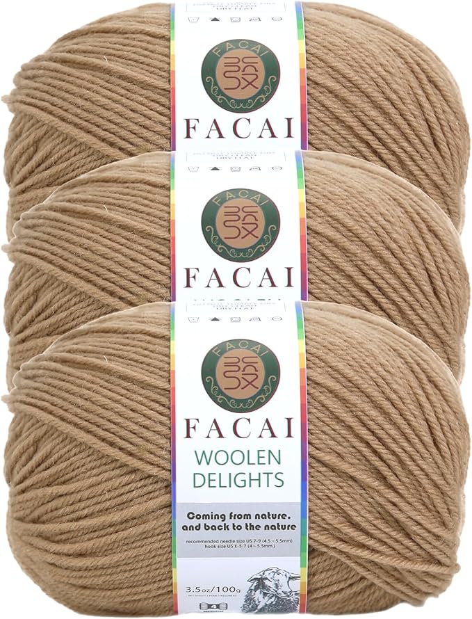 Facai Blend Merino Wool Yarn for Knitting - Worsted Weight,197yds (3.5oz) Ball, Ideal for Sweaters, Scarves, and Accessories (3, Khaki)