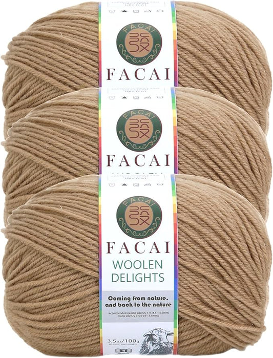 Facai Blend Merino Wool Yarn for Knitting - Worsted Weight,197yds (3.5oz) Ball, Ideal for Sweaters, Scarves, and Accessories (3, Khaki)