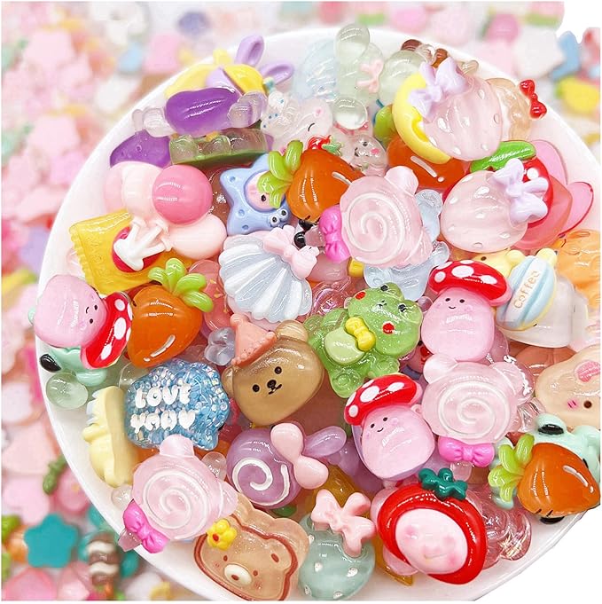 60 Pcs Slime Charms Bulk for DIY Craft Making Kit, Cute Flat Back Resin Charms for Crafts (Multicolored)