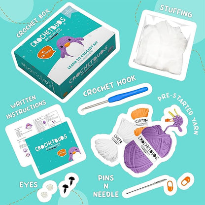 Penguin Crochet Kit | for Beginners, Couples, Date Night, Teen, Adults, Anime, & Animal Lovers | DIY Gift Kit | Instructions, Yarn, Hook, Pattern, Video & Written Tutorial | Arts & Crafts for Adults