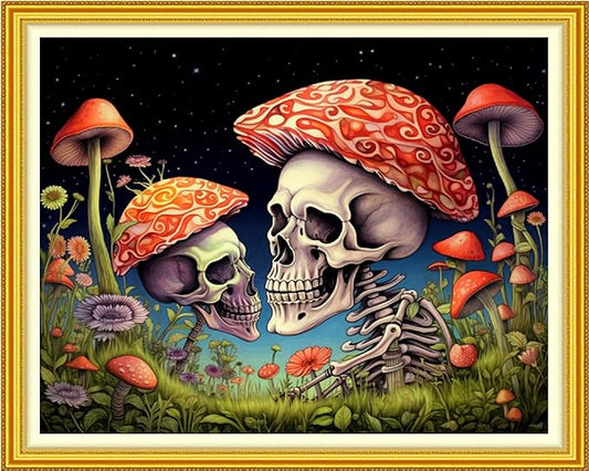 Funxvoot Stamped Cross Stitch Kits Beginners Full Range of Embroidery Starter Kits for Adults 11CT Printed Cross Stitch Kits for Beginners Adults-Skeleton Mushroom 16x20 inch