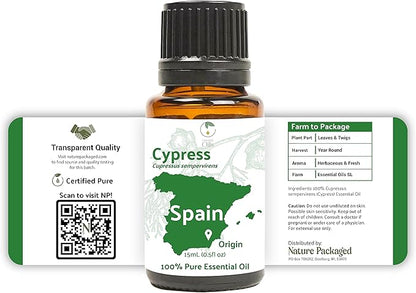 Nature Packaged Cypress Essential Oil - Direct from Essential Oils SL in Mediterranean Spain - Aceite de Ciprés for Diffuser, 100% Pure Therapeutic Grade - Aromatheraphy, Skincare (8oz)