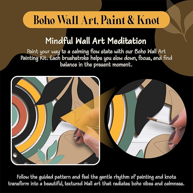 Unwynd Boho Wall Art – Paint & Knot Craft Kit – Paint 10" MDF Round Cutout and Learn Beautiful Macrame Knots, Creative Craft Activity for Adults, Ideal for Home Decoration, Perfect Creative Gift for Adults and Teens