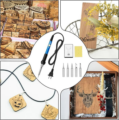 Aphohome Wood Burning Kit, 6 - Temp Adjustable Soldering Welding Iron Kit with 5 Tips & Sponge, for Pyrography Art & DIY Wood Crafts