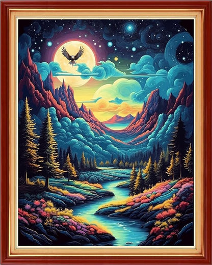 Artvxeay Stamped Cross Stitch Kits | Embroidery Kits for Beginners Craft Kit Needlepoint for Adults Supplies DIY 11CT-(Mountain Landscape Night View 16x20 inch)