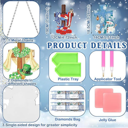 Cinnvoice 12 Pcs Seasonal Diamond Art Wreath Kits Holiday 5d DIY Diamond Art Hanging Signs Winter Spring Ornaments for Wall Door Decoration(Cross)