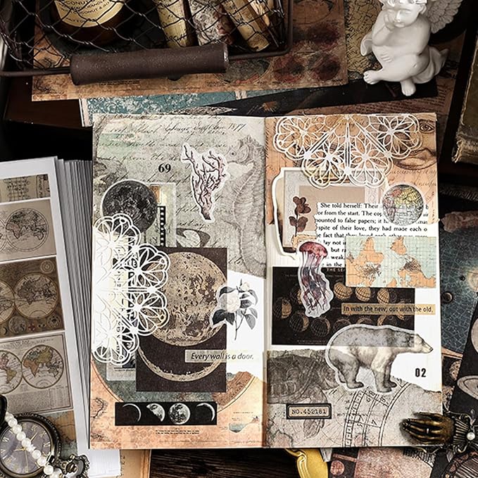 Prstincol 4 Pack Vintage Washi Stickers and Papers for Scrapbooking, 4×40 Sheets Ephemera Book for Art Journaling,Stickers and Decoupage Papers for Junk Journal