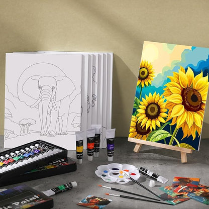 Cholemy 36 Pcs Valentine Paint and Sip Kit for Adults 8''x10'' Pre Drawn Canvas for Painting DIY Afro Acrylic Painting Kit Wood Easel Brushes Date Night Bulk for Party Gifts(Plants Animals)