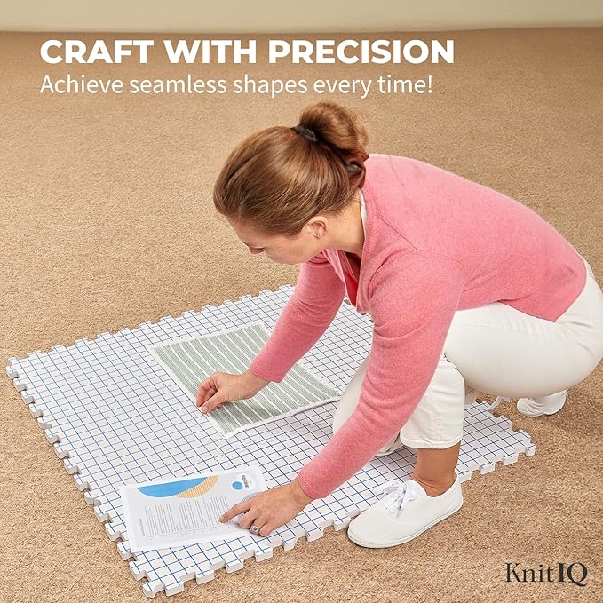 KnitIQ Pack of 9 Blocking Mats for Knitting and Crocheting - Extra Thick Blocking Boards for Crochet Projects - Block Mats for Knitting with Circular Gridlines, 150 T-Pins, and Storage Bag