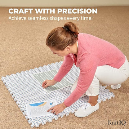 KnitIQ Pack of 9 Blocking Mats for Knitting and Crocheting - Extra Thick Blocking Boards for Crochet Projects - Block Mats for Knitting with Circular Gridlines, 150 T-Pins, and Storage Bag