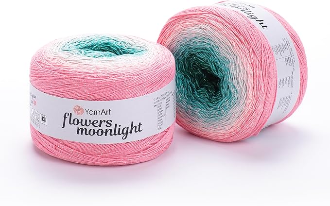 2 Skein/Pack YarnArt Flowers Moonlight Gradient Glitter Yarn, Each Ball 9.17 oz (260 gr) / 1094 Yards (1000m), 53% Cotton 43% Acrylic 4% Metallic Polyester, Yarn for Knitting and Crochet (3292)