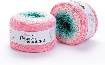 2 Skein/Pack YarnArt Flowers Moonlight Gradient Glitter Yarn, Each Ball 9.17 oz (260 gr) / 1094 Yards (1000m), 53% Cotton 43% Acrylic 4% Metallic Polyester, Yarn for Knitting and Crochet (3292)