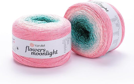 2 Skein/Pack YarnArt Flowers Moonlight Gradient Glitter Yarn, Each Ball 9.17 oz (260 gr) / 1094 Yards (1000m), 53% Cotton 43% Acrylic 4% Metallic Polyester, Yarn for Knitting and Crochet (3292)