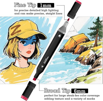 Cautyfky 262 Colors Dual Tip Alcohol Markers, Dual Tips Art Markers, Permanent Sketch Marker Set for Adults Coloring, Painting, Sketching, Illustrations