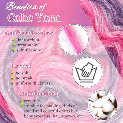 Aeelike Cake Yarn for Crocheting, 6 Skeins Gradient Yarn 100g (3.52 oz) 245m (267 Yards) # 3 Light Weight, Soft Ombré Yarns Fairyland Yarns Rainbow for Making Colorful Crafts, Lotus Purple Gradient