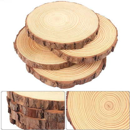 24 PCS 5.5-6.3 Inch Natural Wood Slices, Unfinished Pine Wood Circles with Barks for Coasters, DIY Crafts, Christmas Rustic Wedding Ornaments and Centerpieces,by GNIEMCKIN