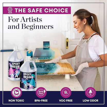 Resin Epoxy Kit 1 Gallon Craft Kit Gift - (.5 Gal Resin + .5 Gal Hardener) - Non-Toxic, Crystal Clear, Odor-Free, UV Resistant, High Gloss Art Epoxy