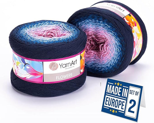 2 Skein Yarn Art Flowers Yarn 55% Cotton 45% Acrylic 250gr 1094yds Multicolor Cotton Yarn Rainbow Crochet Yarn Spring Summer Fine 1 Top 7 Most Used Colors (Flowers, 273)