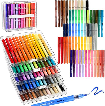 60 Colors Acrylic Paint Markers, Automatic Ink Control System with Soft Brush Tip Acrylic Paint Pens for Rock Painting, Canvas, Wood, Glass, Metal, Ceramic, Calligraphy, Card Making, DIY Crafts