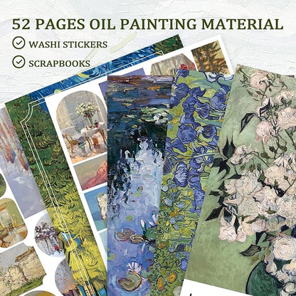 PRSTINCOL Oil Painting Sticker Book, 52 Sheets 500+ Scrapbook Stickers, Vintage Oil Painting Aesthetics Stickers for Adults and Teens, Junk Journal Supplies for Scrapbooking Journaling DIY
