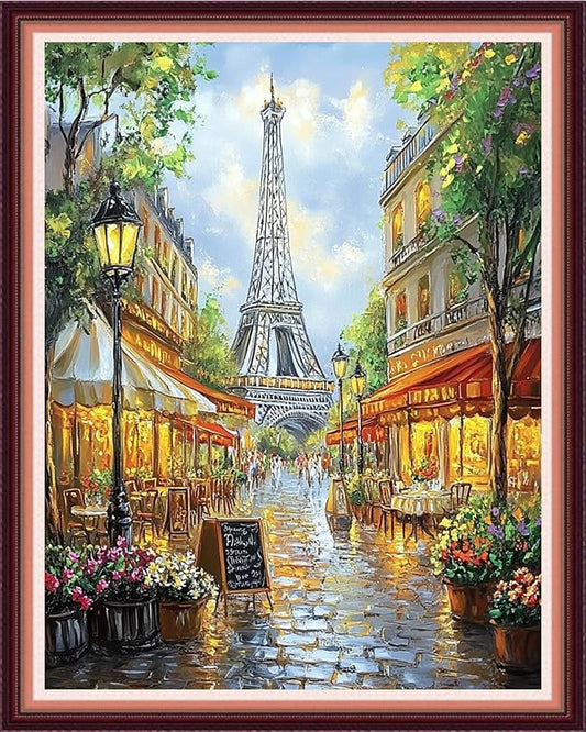 Fanxvivy Stamped Cross Stitch Kits for Beginners Full Range of Cross Stitching Preprinted Embroidery Kits for Adults, 11CT Embroidery Pattern Needlepoint Kits-Iron Tower Twilight 16x20 inch