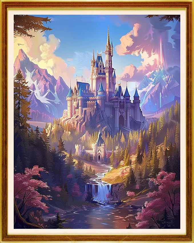 Joycasa Stamped Cross Stitch Kits for Beginners Full Range of Cross Stitching 11 CT Printed Cross Stitch Kit for Adults Cross-Stitch Patterns Needlepoint Kits- Forest Castle 16x20 inchs