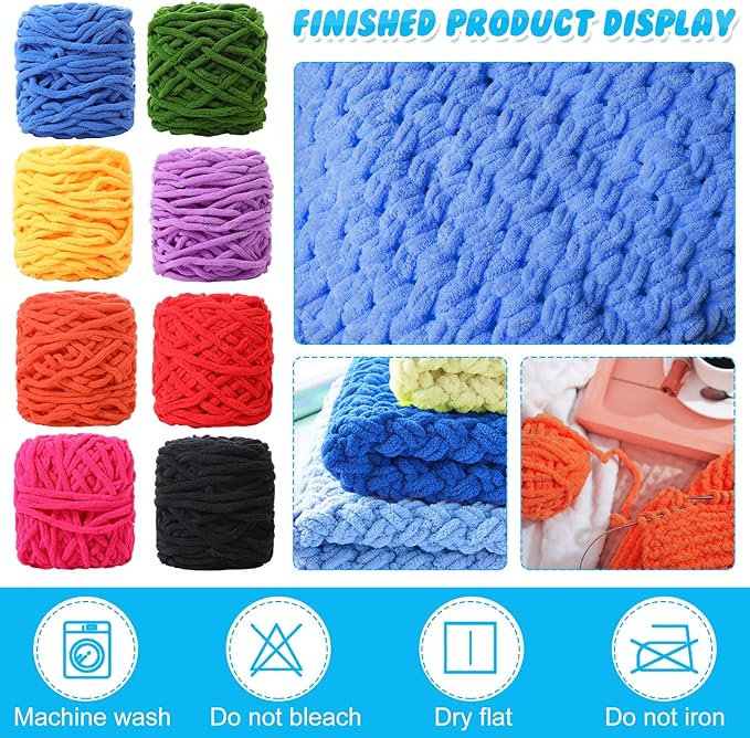 Buryeah 8 Pack Chunky Chenille Yarn for Crocheting Soft Thick Fluffy Yarn for Hand Knitting Bulky Velvet Blanket Plush for Weaving DIY Crafts Each 3.5 oz 55 Yards (Spring Colors)