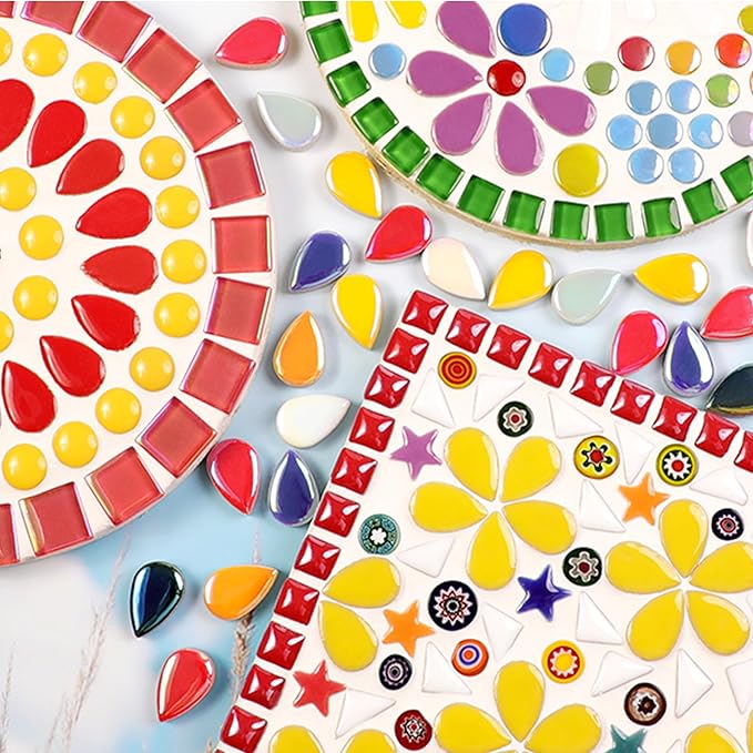 EDFLIFE Mosaic Tiles for Crafts, 7oz Iridescent Drop Mosaic Tiles for Art Crafts, Mosaic Making Kit for Projects, Ceramic Tiles for Adult DIY Hobbies Children Handmade Home Decoration