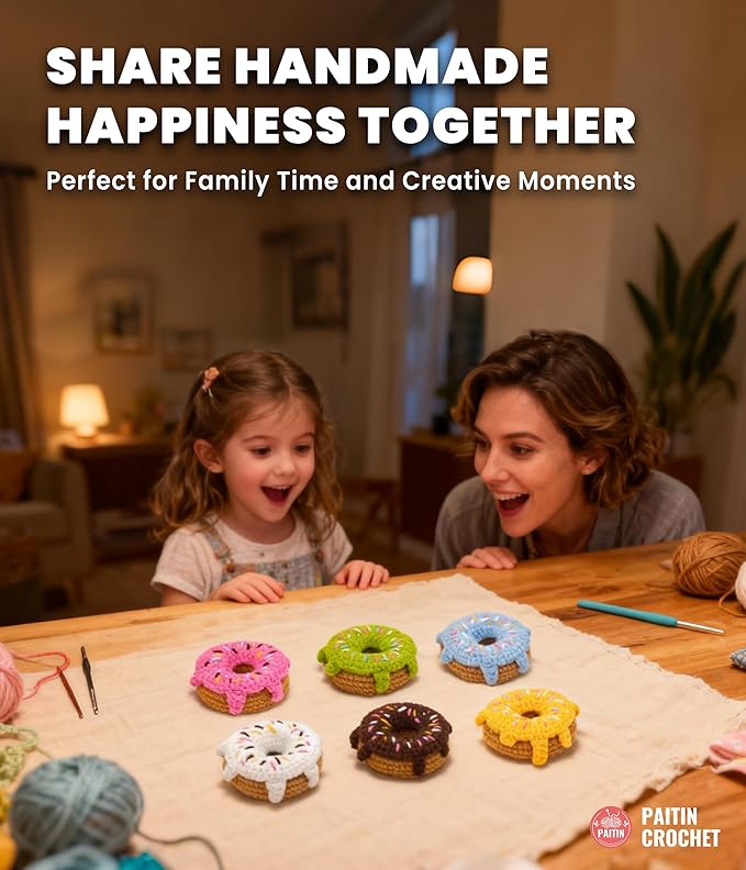 PAITIN Crochet Kit for Beginners – DIY Donut Amigurumi Crochet Kit, Easy Crochet Kits with Step-by-Step Video Tutorial and Beginner Handbook