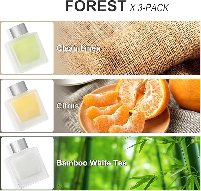 Aeeteek 3-Pack Reed Diffuser Set, Linen/Citrus/Bamboo White Tea Scented Oil, Forest Aroma Essential Oils with Diffuser Sticks, Long Lasting Bathroom Air Freshener, Home Fragrance for Room Decor