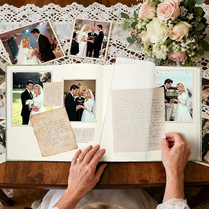 Vienrose Scrapbook Album 12" x 12", Large Linen Photo Album with Writing Space, DIY Scrapbook Supplies for Wedding, Baby, Family Memories & Travel (30 sheets / 60 pages, Grass Green)