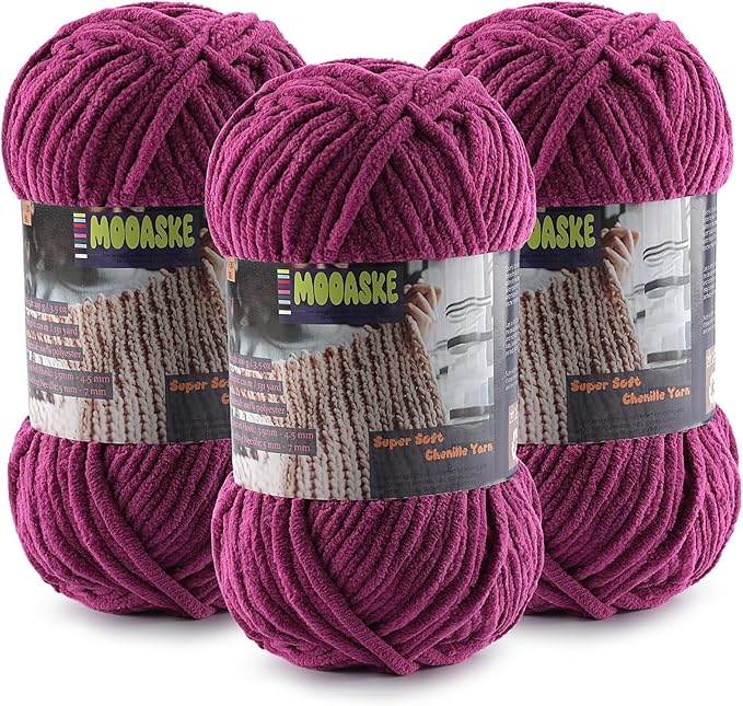 Baby Blanket Yarn for Crocheting - Soft Velvet Fluffy Chenille Yarn for Knitting Amigurumi Making Scarves, Doll - 100g/3.5oz 131 Yards Thick Plush Yarns (3, Violet)
