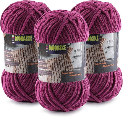 Baby Blanket Yarn for Crocheting - Soft Velvet Fluffy Chenille Yarn for Knitting Amigurumi Making Scarves, Doll - 100g/3.5oz 131 Yards Thick Plush Yarns (3, Violet)
