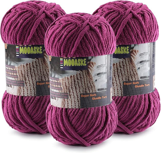 Baby Blanket Yarn for Crocheting - Soft Velvet Fluffy Chenille Yarn for Knitting Amigurumi Making Scarves, Doll - 100g/3.5oz 131 Yards Thick Plush Yarns (3, Violet)