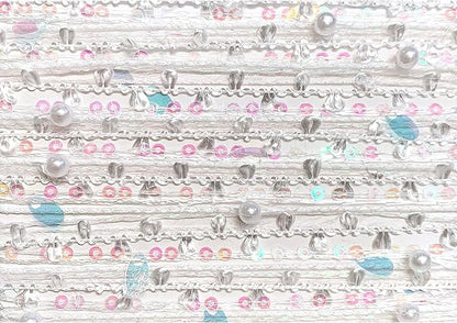 Hand-Blended Multifiber Multicolored Fancy Yarn with Beads for Knitting Crocheting Crafts DIY, Set of 3 Rolls (White)