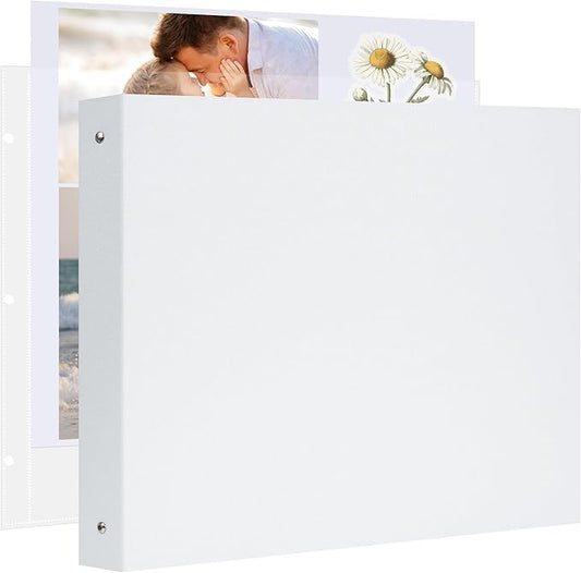 Remowith Large Scrapbook Album with 30 Sheets Plastic Sleeves and Scrap Book Paper 12x12 Inch, Linen Cover 3 Ring Photo album Scrapbooks for Wedding Baby Famliy Memory White