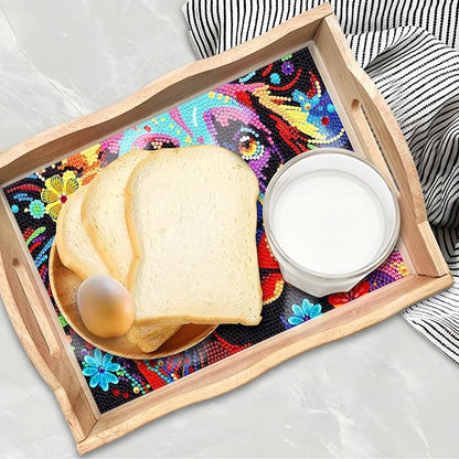 DIY Art Painting Wooden Tray Kit With Handle, Diamond Painted Table Decoration for Breakfast, Bar Dinner Table, Diamond Dots Gem Painting Art Set for Beginners (#24-Dog)