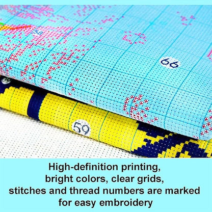 Foxnyart Stamped Cross Stitch Kits Full Range of Embroidery Needlework Starter Kits for Beginners Adults 11CT Embroidery Patterns Art Crafts DIY Needlepoint Kit-Hummingbirds Collect Honey 16x20 inchs