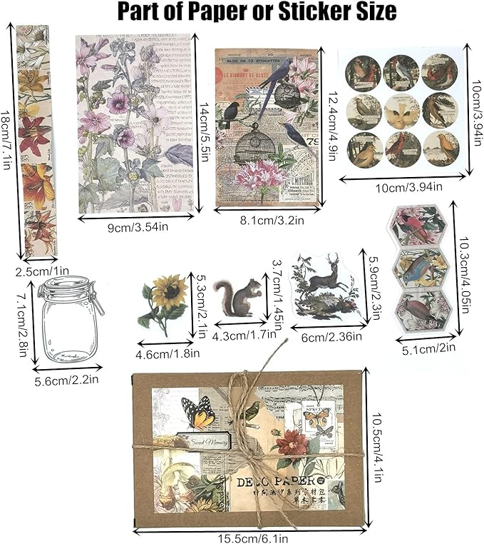 Esweny 200 Pieces Vintage Ephemera Scrapbooking Supplies Pack for Journaling, Decoupage Paper Scrapbook Stickers Kit for Junk Journal Planners Collage Craft Notebooks Album (Forests)