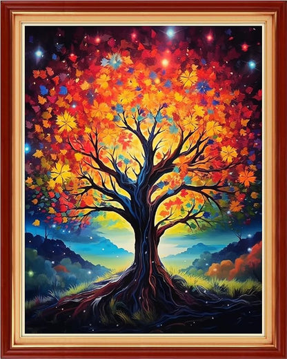 Dimensean Stamped Cross Stitch Kits Full Range of Embroidery Patterns Starter Kits for Beginners Adult DIY Cross Stitches Needlepoint Kits 11CT-Colorful Life Tree 16x20 inch