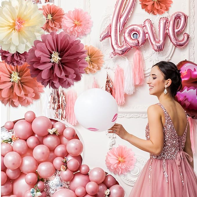 12 Pcs 10" 20" Giant Mexican Fiesta Paper Flowers Colorful Tissue Crepe Flowers Pom Poms Craft for Floral Party Backdrop Wedding Birthday Party (Dusty Color)