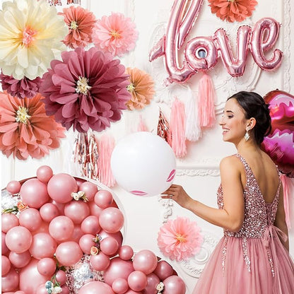12 Pcs 10" 20" Giant Mexican Fiesta Paper Flowers Colorful Tissue Crepe Flowers Pom Poms Craft for Floral Party Backdrop Wedding Birthday Party (Dusty Color)