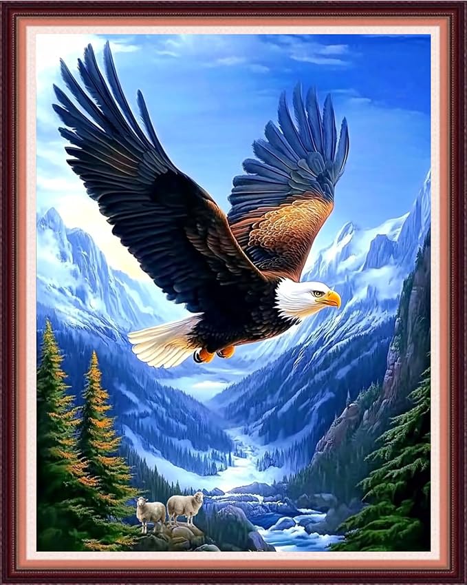 Fanxvivy Stamped Cross Stitch Kits for Beginners Full Range of Cross Stitching Preprinted Embroidery Kits for Adults, 11CT Embroidery Pattern Needlepoint Kits-Eagles Catch Sheep 16x20 inch