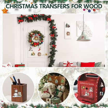24 Sheets Vintage Christmas Rub On Transfers for Crafts, Rub On Transfers Christmas for Wood，Furniture Decals, Glass, Porcelain, Leather, Canvas, Fabric Projects,3 * 3inch(Cute Christmas)