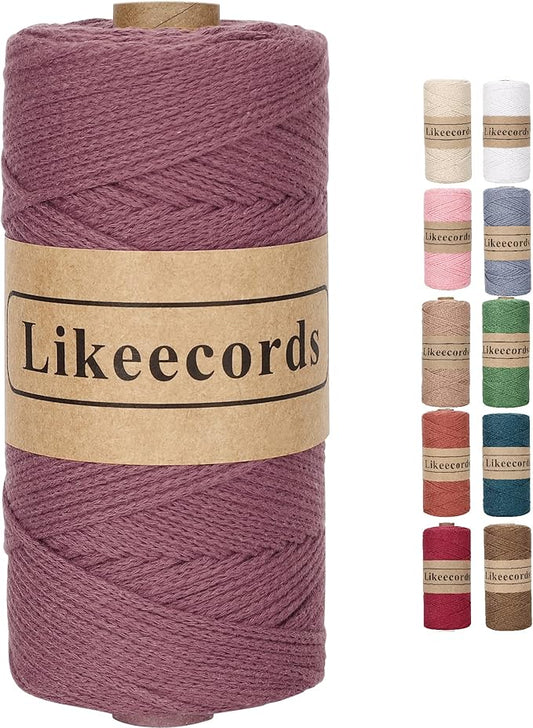 100% Cotton Crochet Bag Cord 2mm 170m Macrame Cord 2mm Crochet Thread Macrame Rope Gift for Knitter (Deep Purple)