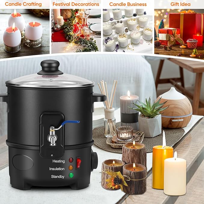 Olasme Wax Melter for Candle Making,Non-Stick Electric Wax Melting Pot,Candle Making Kit with Quick Pour Spout & Constant Temperature Control Melter for Candle Soap (4 L)